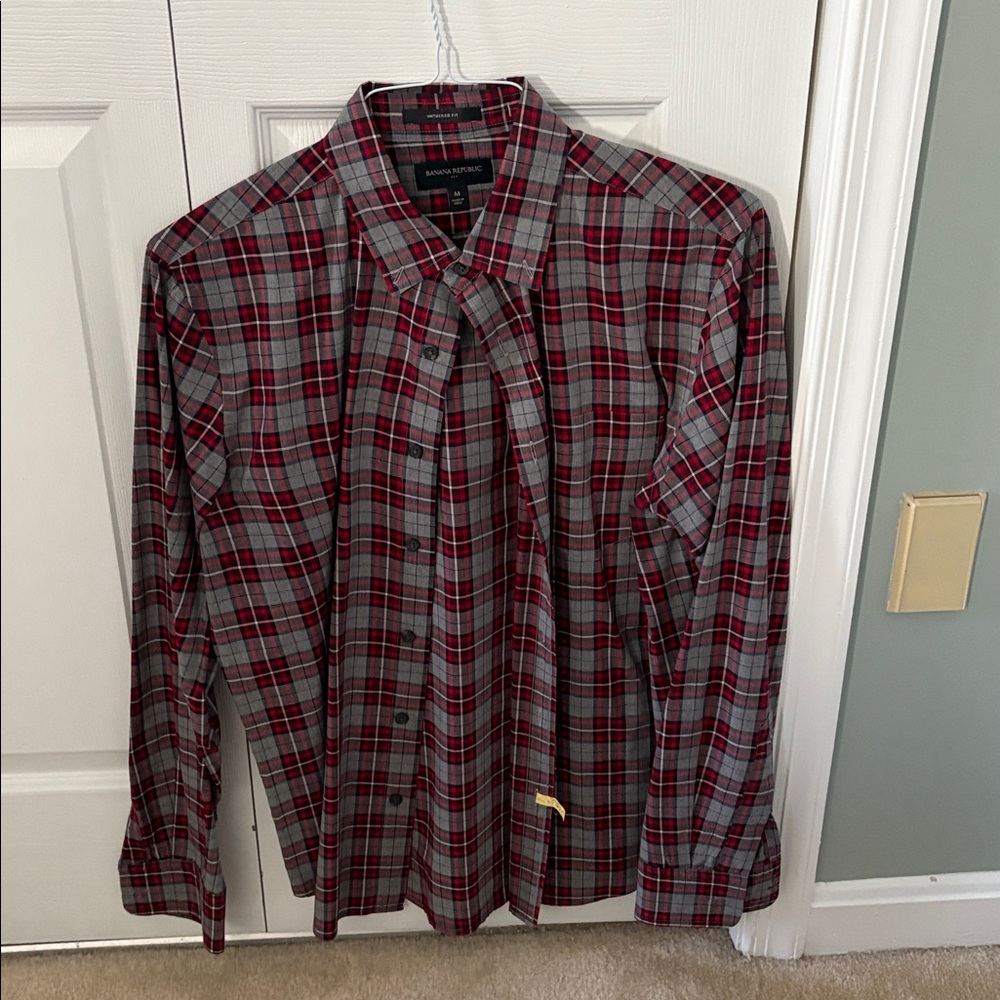 Banana Republic Red and Gray Plaid Shirt